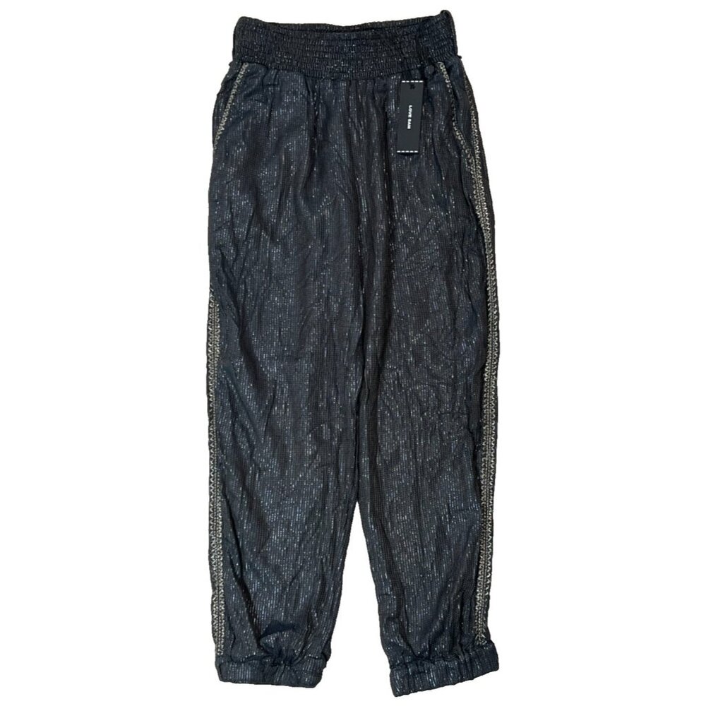 Anthropologie Love Sam Metallic Joggers Pull On Black Pants Balloon NWT XS - Picture 7 of 7